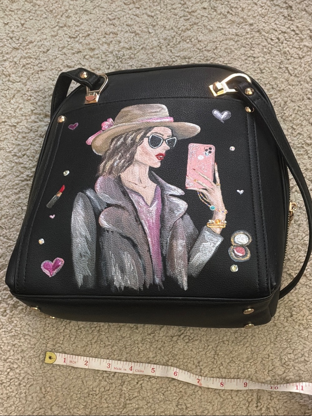 Black Hand-Painted Fashionista Crossbody Bag - Picture 4 of 16